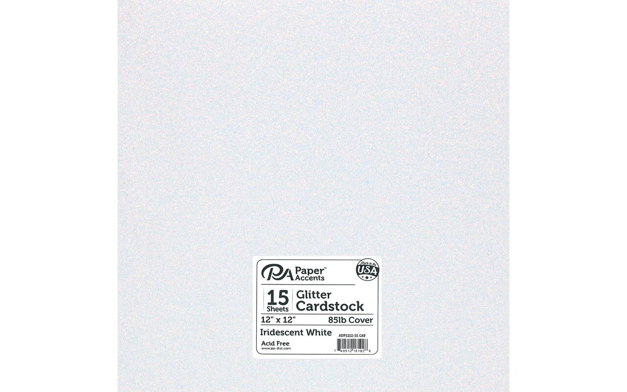 PA Paper Accents Glitter Cardstock 12? x 12? Iridescent White, 85lb colored cardstock paper for card making, scrapbooking, printing, quilling and crafts, 15 piece pack